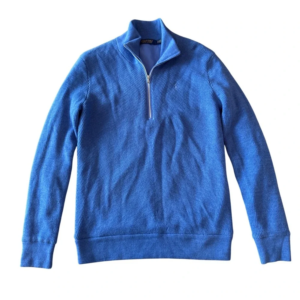 Polo Golf Ralph Lauren Womens Preppy Quarter Zip Sweater XS Blue Merino Wool Rib